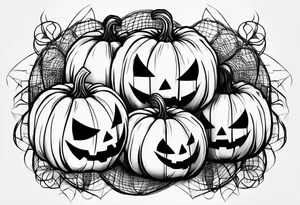 scary pumpkins with a spidernet in the background tattoo idea