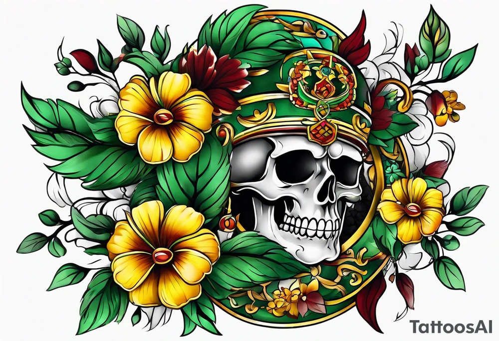 The number 24 with colors green, yellow, maroon and black tattoo idea
