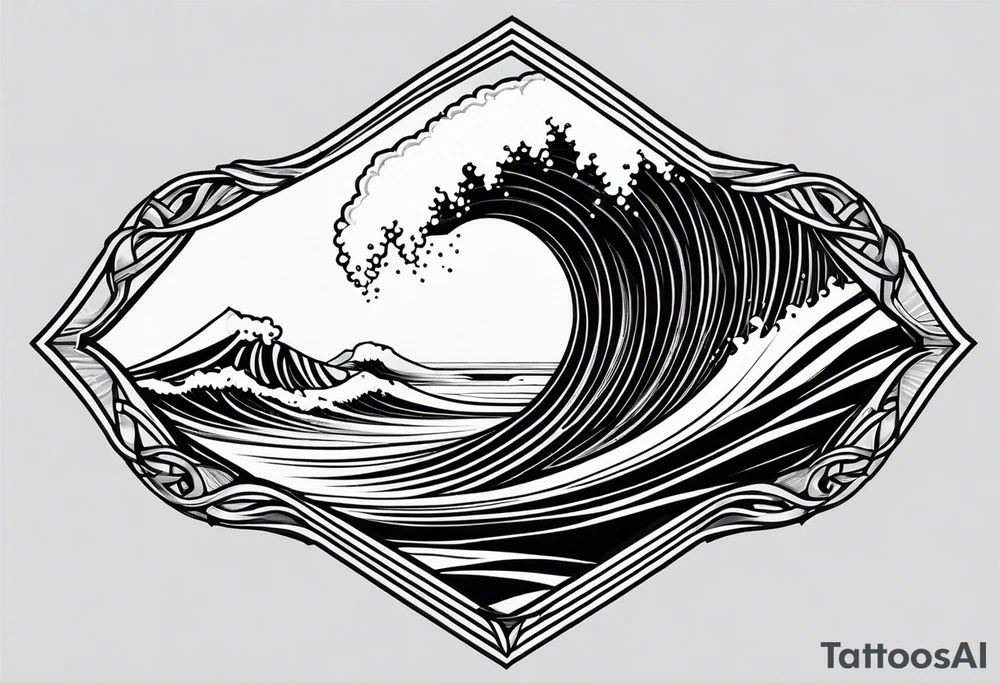 Simple ocean wave inside of a diamond with sun inside as well tattoo idea Simple ocean wave inside of a diamond with sun inside as well tattoo idea