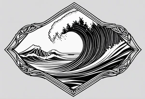 Simple ocean wave inside of a diamond with sun inside as well tattoo idea