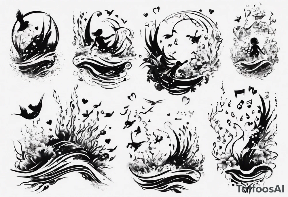 Diving into love , music theme, simplicity water scene tattoo idea