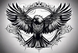 Scary black and white bird chest tattoo idea