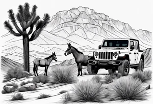 Desert mountain with a donkey and a Joshua tree. J
Jeep gladiator in the background tattoo idea