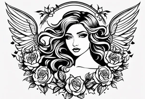 angel, roses, name MARTINA tattoo idea