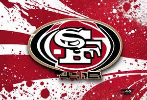 san Francisco 49er logo with team color specks of paint splatter tattoo idea