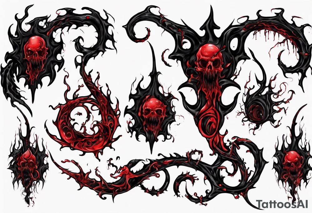 Blood
Tendril
Red
Black
Corruption 
Horror
Visceral tattoo idea