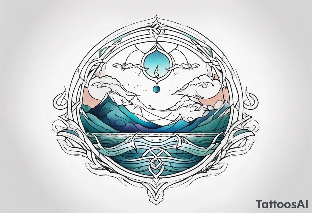 calm sea and Yggdrasill tattoo idea