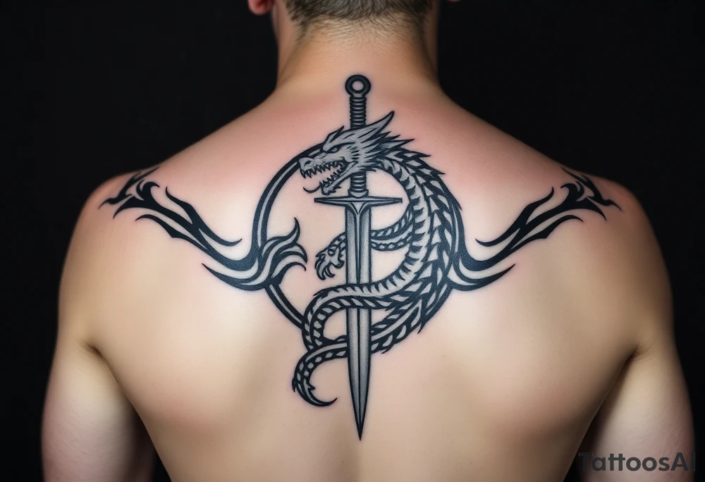 create a meaningful tattoo idea with dragon going around a sword and rebirth tattoo idea