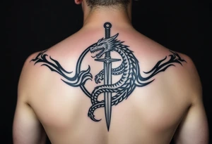 create a meaningful tattoo idea with dragon going around a sword and rebirth tattoo idea