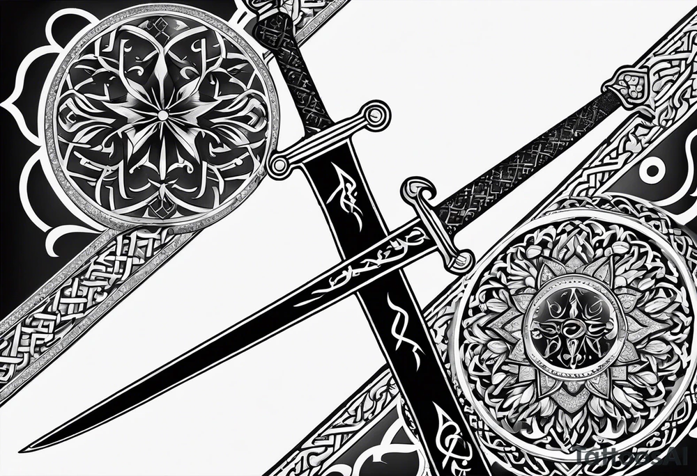 Imam Ali sword with Arabic writing tattoo idea