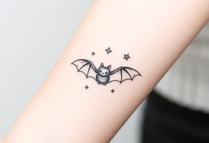 Small bat flying in front of stars tattoo idea