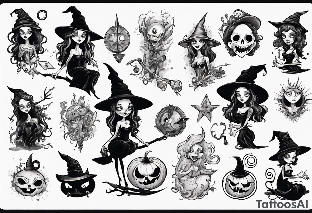 a Tim Burton-style witch tattoo idea
