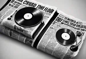 Ripped newspaper with headline saying dj crushed the dance floor. Fake newspaper Article about dj tattoo idea