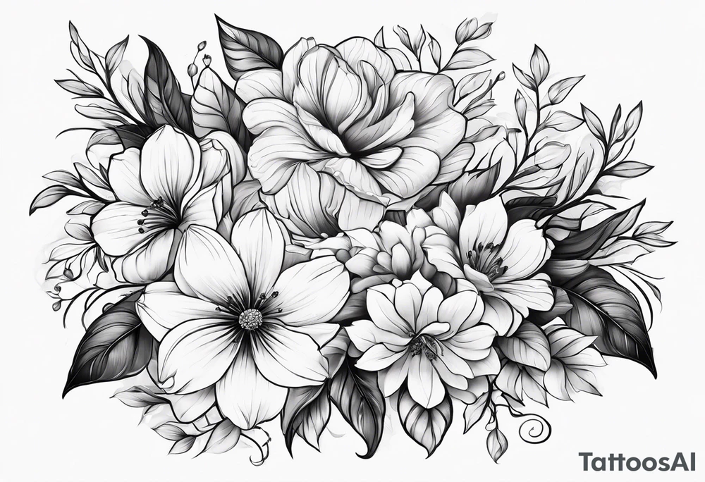 beautiful flowers design for hip tattoo idea