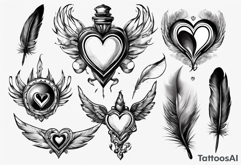 heart and feather on scales tattoo idea