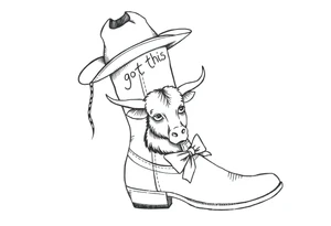 A cowboy boot with a cowboy hat on top the words you got this stitched into the hat and stitched into the boot an orange, a highland cow and a bow tattoo idea