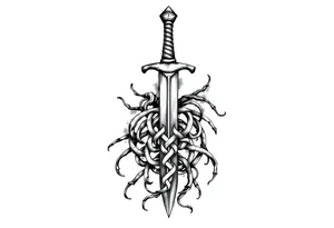 Armband tattoo of a single sword with covered in a Celtic knot roots tattoo idea