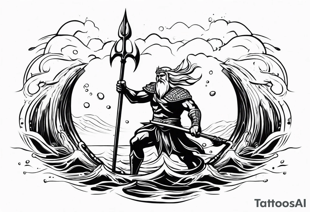 posseidon with his trident in the water tattoo idea