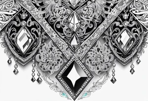 Chunky diamond necklace with lace and gemstones tattoo idea