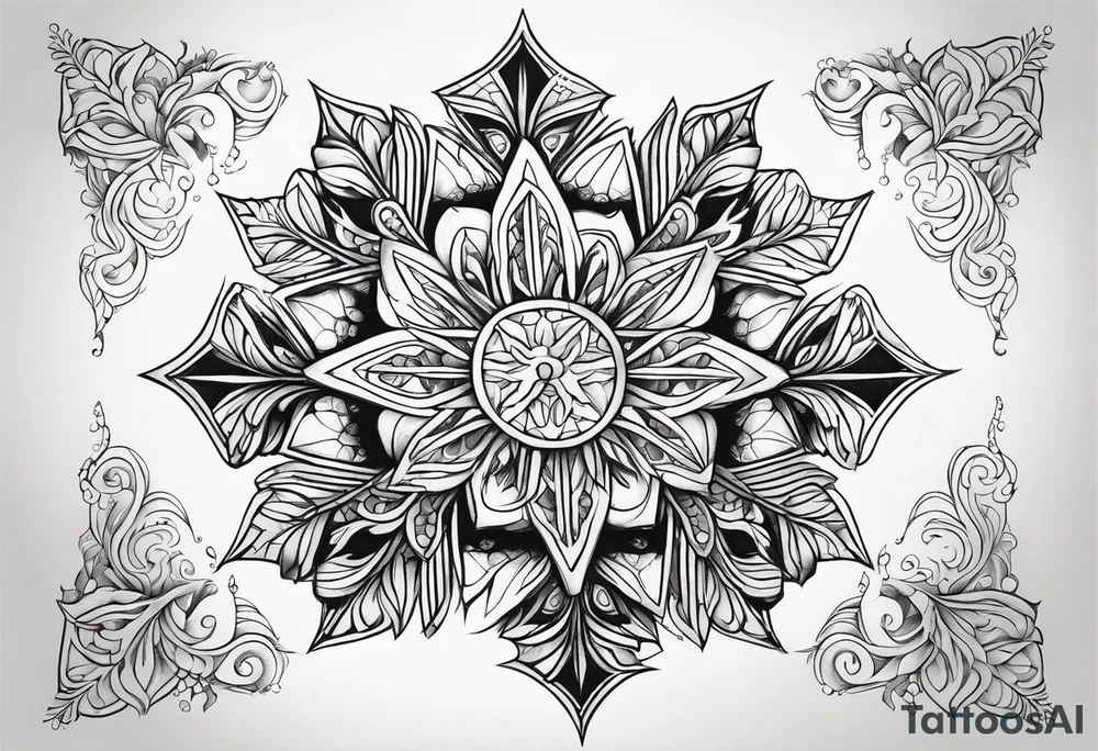Animal cute , celestial, cross, snowflake tattoo idea