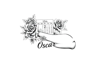 A Calendar showing 12th April with roses and the name oscar tattoo idea