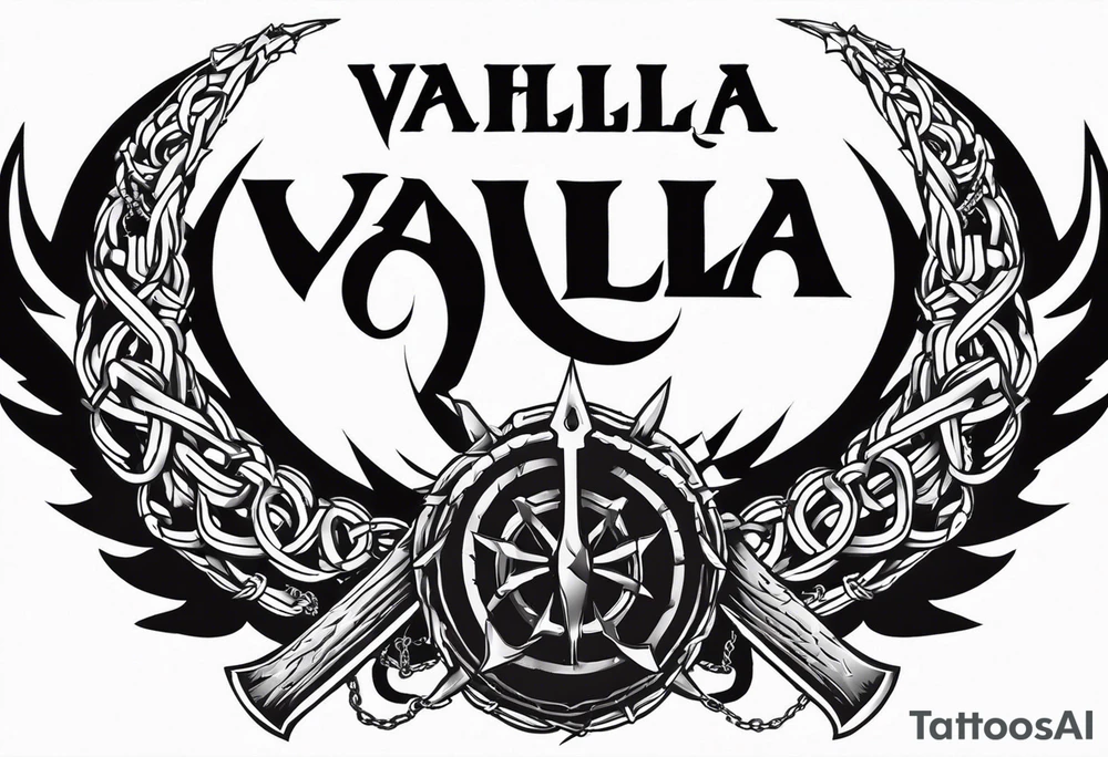 Valhalla round shield axe barbed wire chains tattoo idea