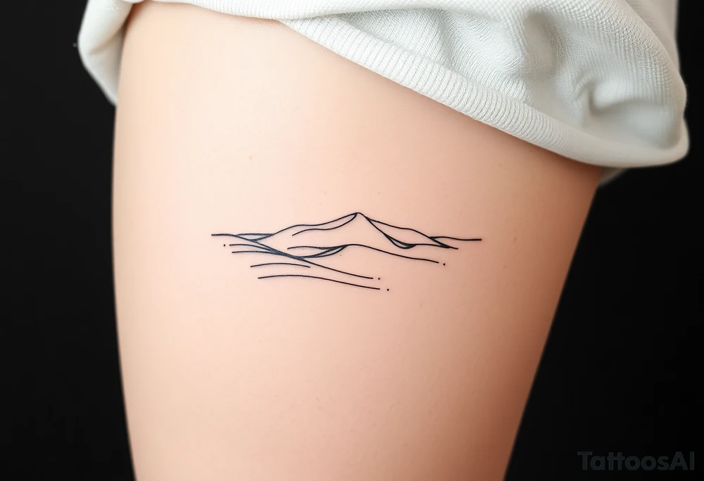 Landscape of sand dune and peasible sea (like in the north of France) in a minimalist style tattoo idea