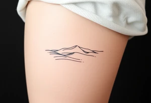 Landscape of sand dune and peasible sea (like in the north of France) in a minimalist style tattoo idea