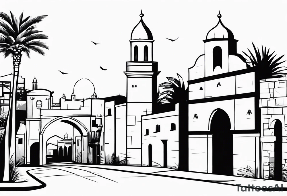 israel town gate vector tattoo idea
