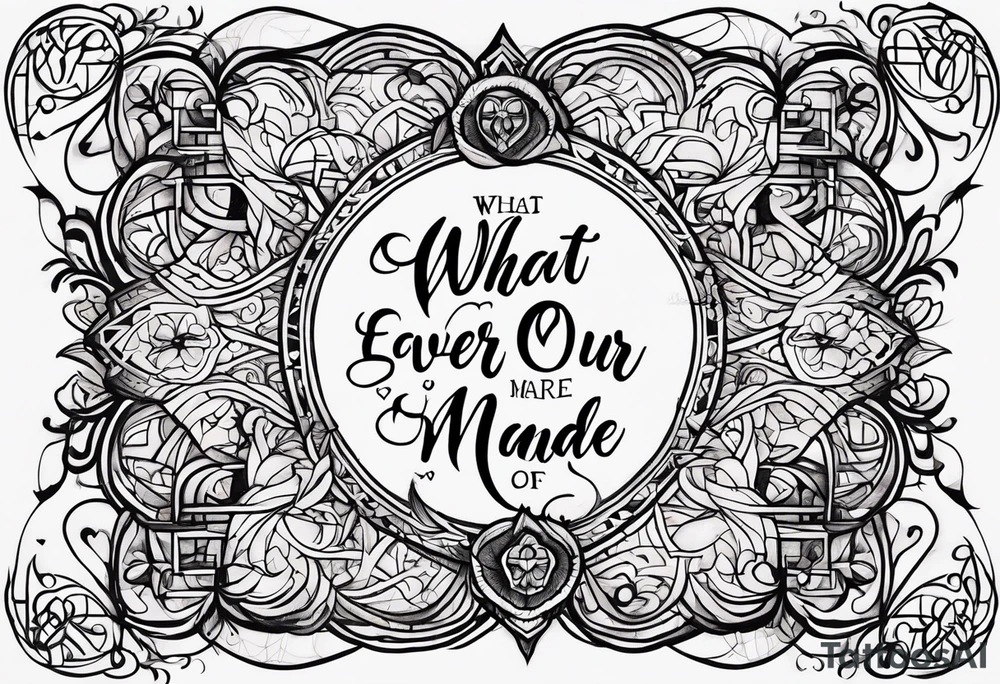 Script lettering saying"What ever our souls are made of, his and mine are the same" gothic tattoo idea