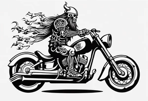 i want a tattoo of a big viking skeleton riding a motorcycle with flames and I want the words “Viking Customs” in the design tattoo idea