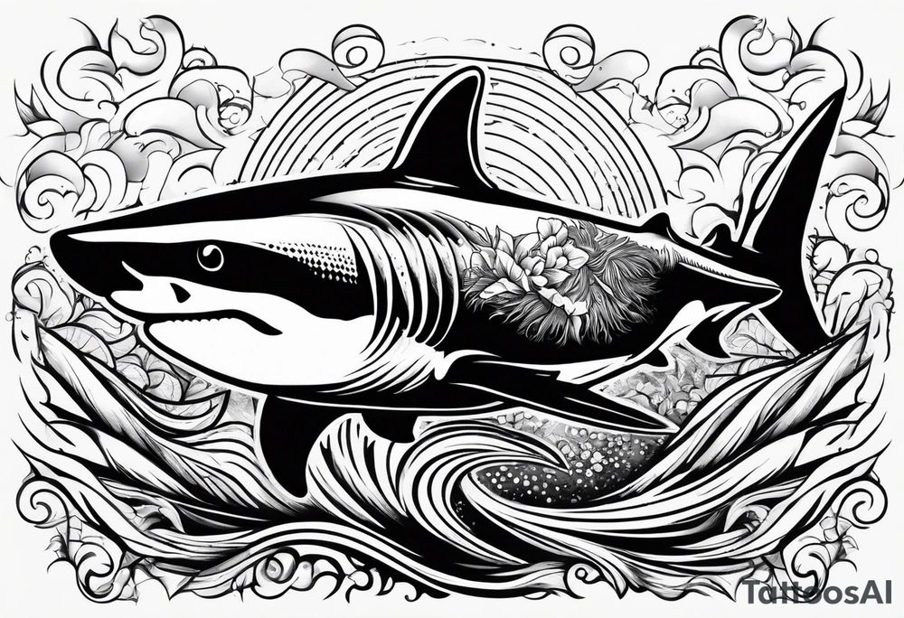 Competitive swimmer with the silhouette of a great white shark tattoo idea