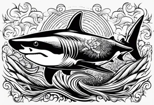 Competitive swimmer with the silhouette of a great white shark tattoo idea