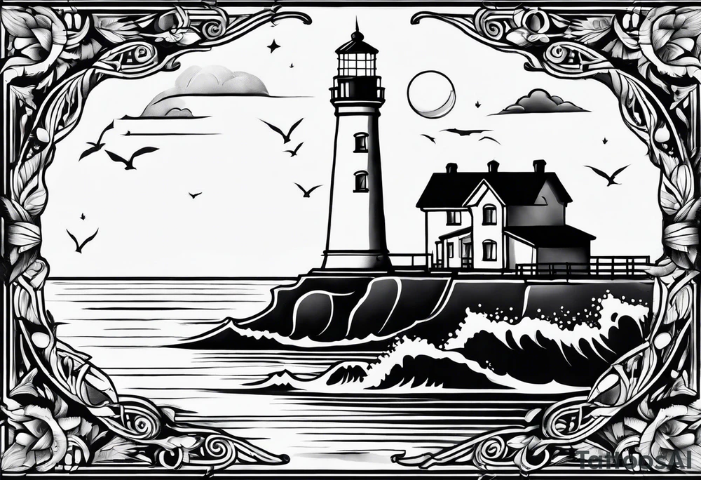 Traditional tattoo flash, stencil, lighthouse tattoo idea Traditional tattoo flash, stencil, lighthouse tattoo idea