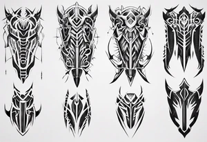 Leg armor mechanical symmetrical tattoo idea