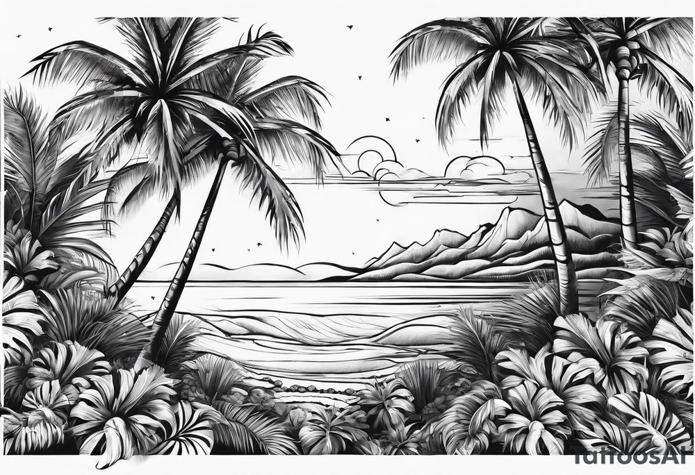 Palm tree arm sleeve tattoo idea