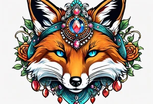Neo traditional fox wearing jewelry tattoo idea