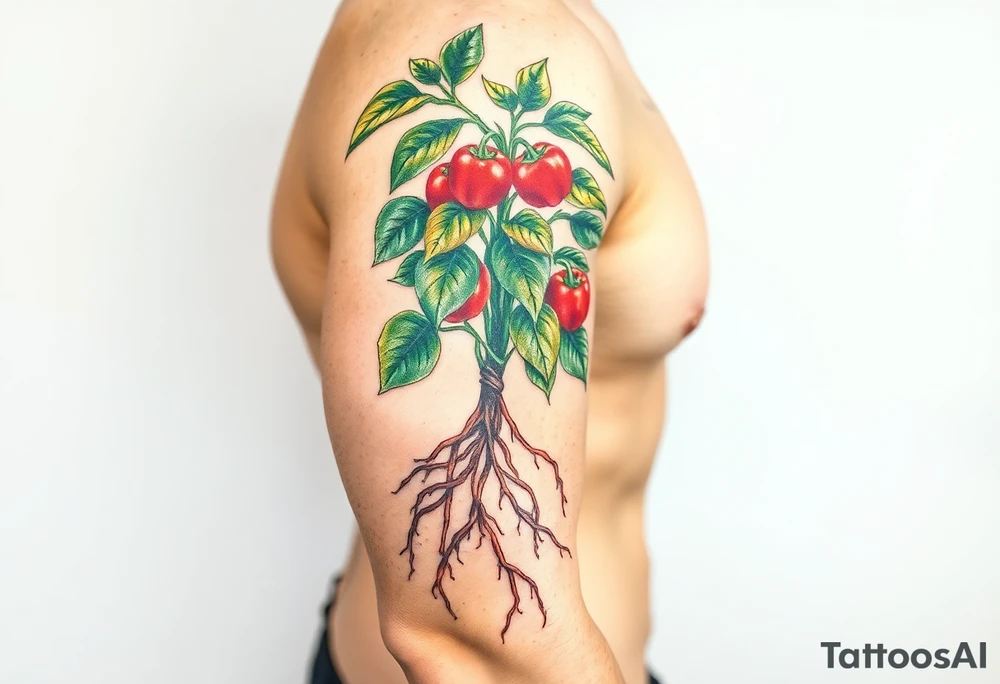 Pepper plant with roots tattoo idea