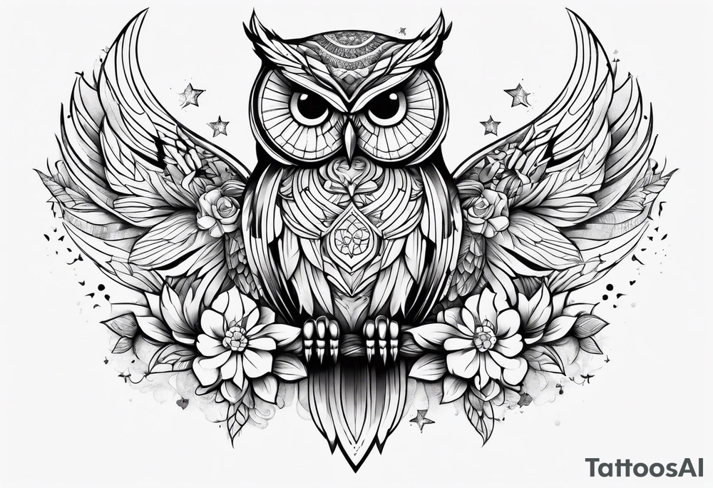 Owl flowers butterflies 
Stars tattoo idea