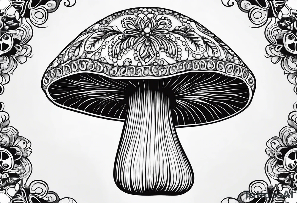 Shaggy cap mushroom dripping ink off cap mandala henna black tattoo design tattoo idea
