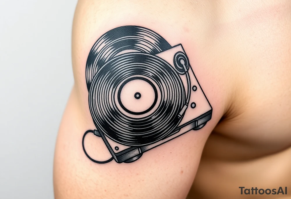 vinyl records and vinyl record player as an expression of love for house music tattoo idea