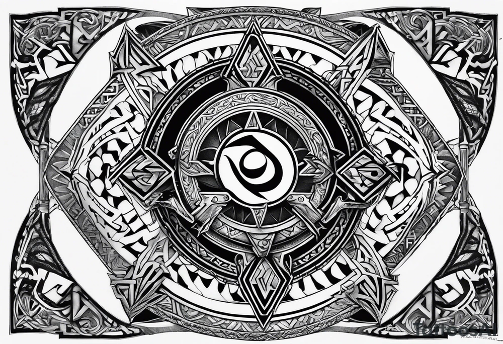 Valhalla sword shield stairs axe Valknut tattoo idea