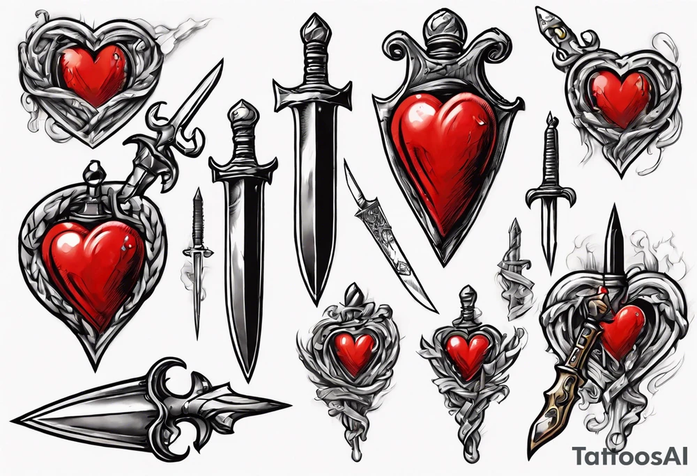 One sketch of a dagger entering the heart tattoo idea