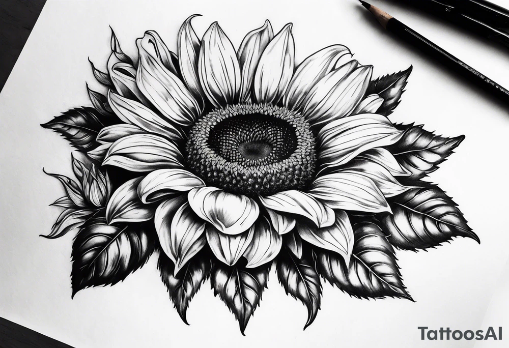 Realistic Horseshoe around a sunflower tattoo idea