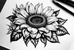Realistic Horseshoe around a sunflower tattoo idea