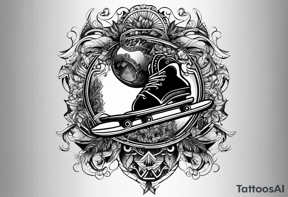 Black skateboarder tattoo idea