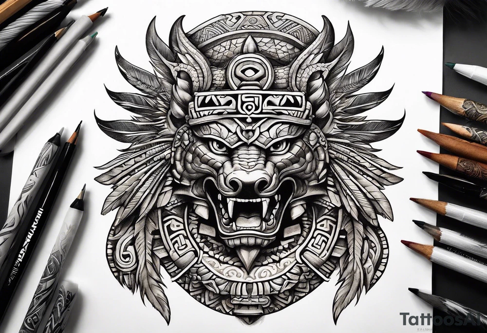 aztec feathered serpent full body tattoo idea