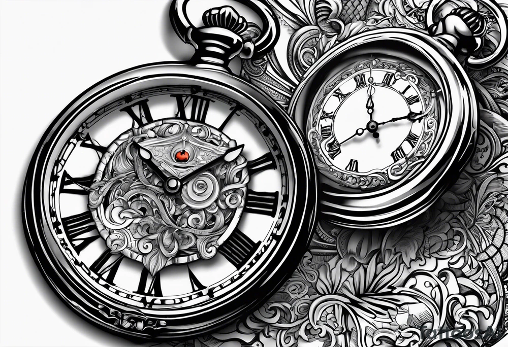 pocket watch with the saying "Time waits for no one..." tattoo idea