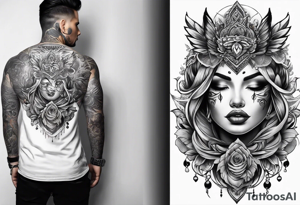 full body tattoo on the back from top to bottom on paper tattoo idea