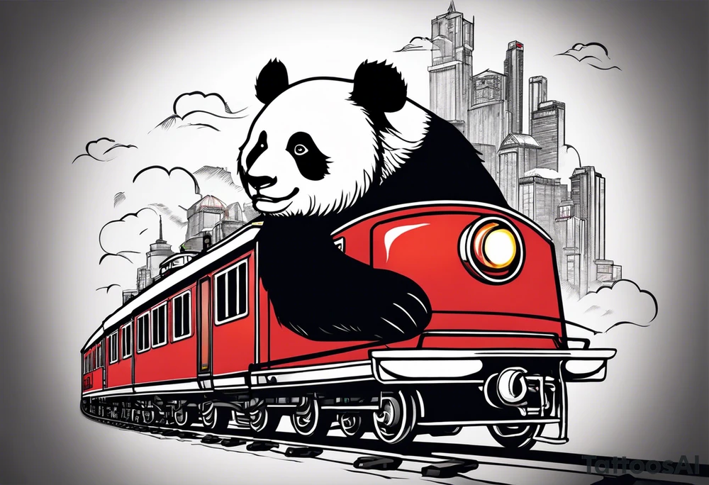 panda riding on a train tattoo idea
